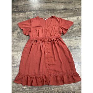 Womens Miami V Neck Ruffle Button Down Dress Rust Color Size‎ S